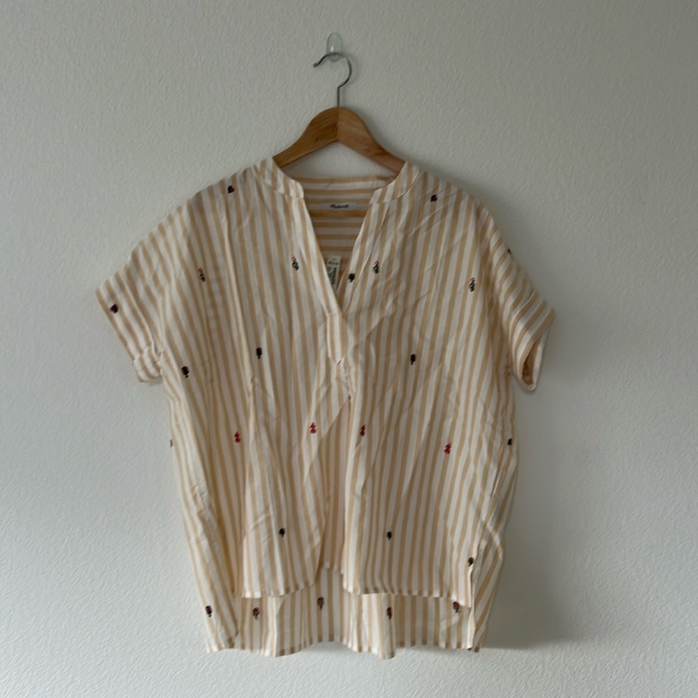 NEW Madewell Embroidered Lakeline Popover Shirt in Stripe NWT Sz SMALL